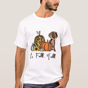 It's Fall Y'all Yellow Dachshund Dog Leopard Pumpk T-Shirt