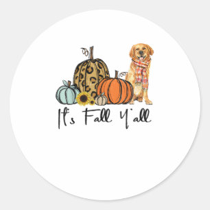 It's Fall Y'all Yellow Golden retriever Dog Leopar Classic Round Sticker