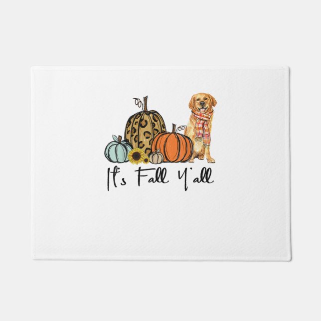 It's Fall Y'all Yellow Golden retriever Dog Leopar Doormat (Front)