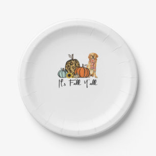 It's Fall Y'all Yellow Golden retriever Dog Leopar Paper Plate