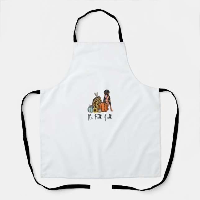 It's Fall Y'all Yellow Rottweiler Dog Leopard Pump Apron (Front)