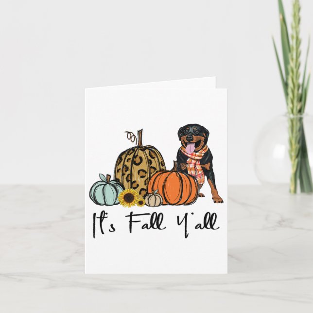 It's Fall Y'all Yellow Rottweiler Dog Leopard Pump Card (Front)