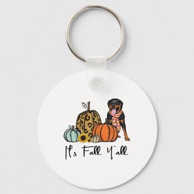 It's Fall Y'all Yellow Rottweiler Dog Leopard Pump Key Ring (Front)
