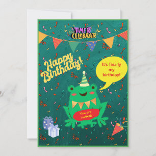 It's Finally My Birthday Feb. 29th Frog Confetti Invitation