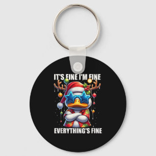 It's Fine I'm Fine Duck Melting Christmas In July  Key Ring