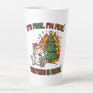 Its Fine Im Fine Everything Is Festive Chaotic Mem Latte Mug