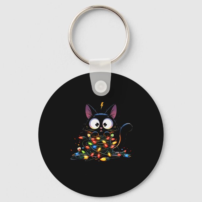 Its Fine I'm Fine Everything Is Fine Cat Christmas Key Ring (Front)
