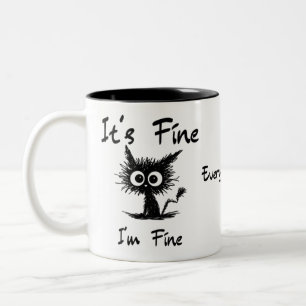It's Fine I'm Fine" Funny Sarcastic Black Cat Two-Tone Coffee Mug