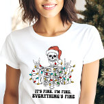 It's Fine I'm Fine Funny Skeleton Christmas Tri-Blend Shirt<br><div class="desc">Bring humour to the holiday season with this funny Christmas skeleton shirt featuring a quirky skeletal figure tangled in colourful holiday lights, topped with a Santa hat, and the phrase "It's Fine I'm Fine Everything's Fine." Perfect for those who embrace the chaos of the holiday season with a laugh. This...</div>
