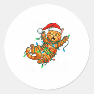 It's Fine I'm Fine Orange Cat Christmas Light Funn Classic Round Sticker