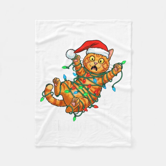 It's Fine I'm Fine Orange Cat Christmas Light Funn Fleece Blanket (Front)