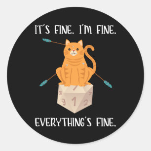 It's Fine Rpg Gamer Cat D20 Dice Geek Classic Round Sticker