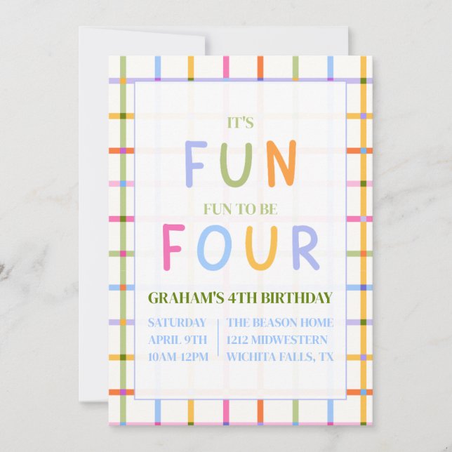 IT'S FUN TO BE FOUR, FOURTH BIRTHDAY  INVITATION (Front)