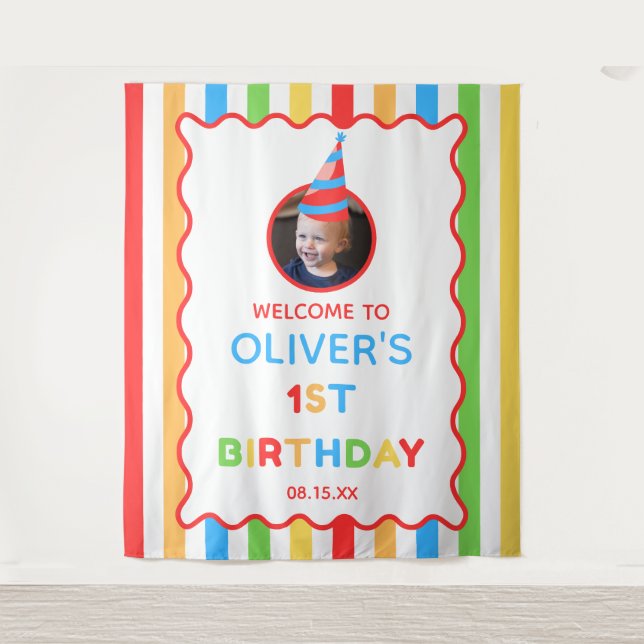 Its Fun To Be One 1st Birthday Photo Backdrop Tapestry (Front)