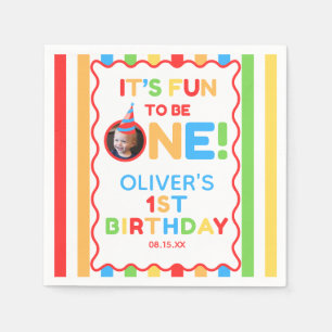 Its Fun To Be One 1st Birthday Photo Colourful Nap Napkin