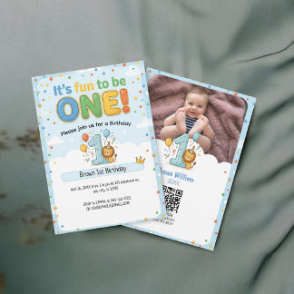 It's Fun to Be One 1st Birthday Photo Invitation