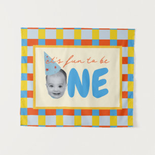 it's fun to be one birthday primary colours tapestry