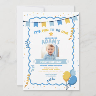 It's Fun To Be One Blue and Yellow Invitation