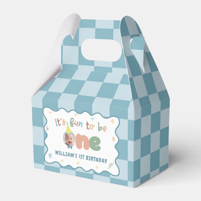 It's Fun To Be One Boy Birthday Favour Boxes (Front Side)