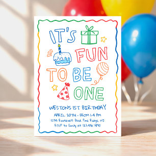 It's Fun to Be One Colorful 1st Birthday Invitation