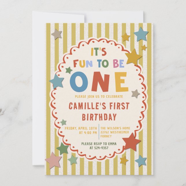 It's Fun to Be One Colorful 1st Birthday Invitation (Front)