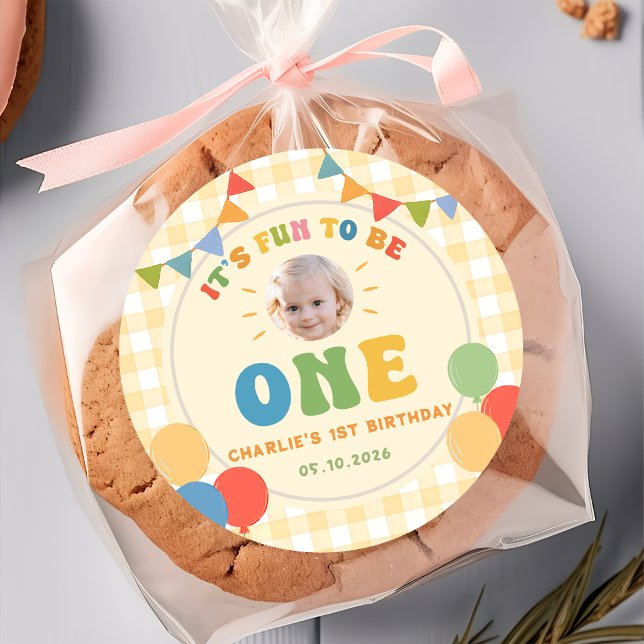 It's Fun To Be One Colourful Birthday Party Sticke Classic Round Sticker (Creator Uploaded)