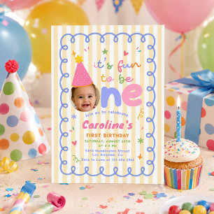 Its Fun To Be One Colourful Birthday Photo Invitation