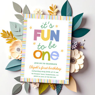 It's Fun To Be One Colourful First Birthday Party Invitation