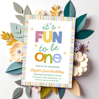 It's Fun To Be One Colourful First Birthday Party Invitation