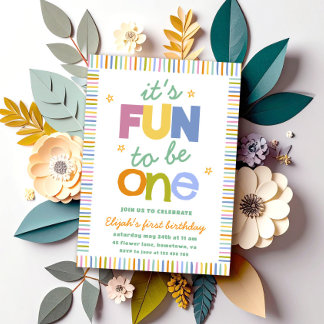It's Fun To Be One Colourful First Birthday Party Invitation