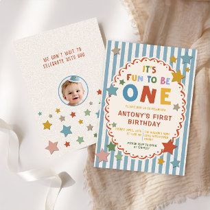 It's Fun to Be One Colourful Photo 1st Birthday Invitation