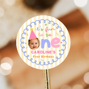 It's Fun To Be One Colourful Photo Birthday Sticke Classic Round Sticker