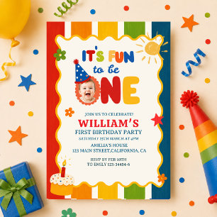 its Fun to Be One Colourful Primary colour birthda Invitation