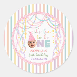 It's Fun to Be One First Girl Birthday Party Classic Round Sticker