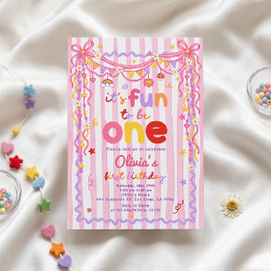 It's Fun To Be One Girl 1st Birthday Invitation