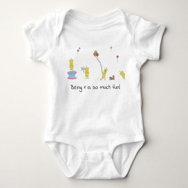 "It's fun to be one!" Happy Birthday Baby Bodysuit (Front)