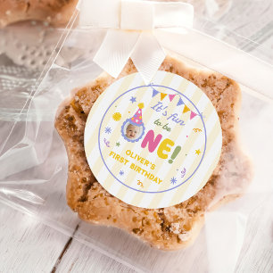 Its Fun To Be One Photo Boy 1st Birthday  Classic Round Sticker