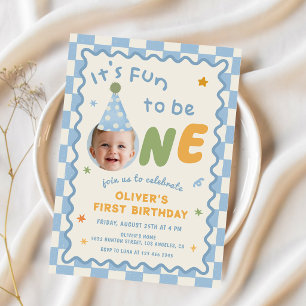Its Fun To Be One Photo Boy 1st Birthday Invitation