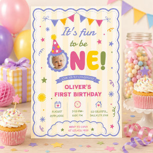Its Fun To Be One Photo Boy 1st Birthday Invitation