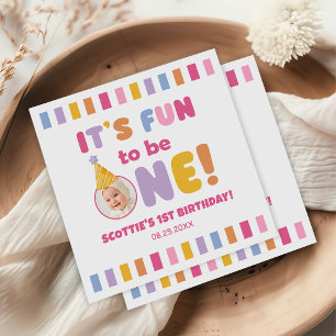 It's Fun To Be One Photo Colourful 1st Birthday Napkin