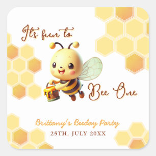 It's Fun to Bee One Honey Bee Birthday Square Sticker