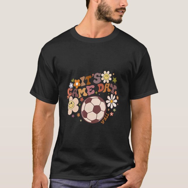 It's Game Day Retro Groovy Floral Soccer Happy Fie T-Shirt (Front)