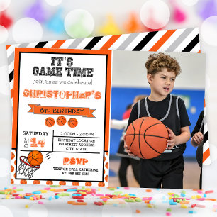 Its Game Time Basketball Birthday Party Photo Invitation