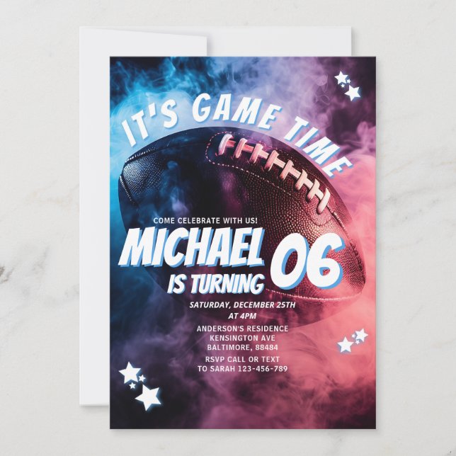 It's Game Time Football Kid's Sports Birthday Invitation (Front)