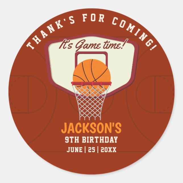 It's Game time! Funny Basketball theme Birthday  Classic Round Sticker (Front)