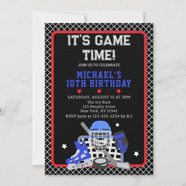 IT'S GAME TIME HOCKEY BIRTHDAY  INVITATION (Front)