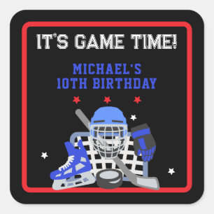 IT'S GAME TIME HOCKEY BIRTHDAY SQUARE STICKER