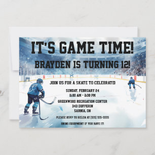 It's Game Time!  Ice Hockey Birthday Party Invitation