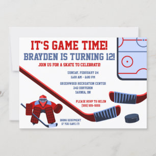 It's Game Time!  Ice Hockey Birthday Party Invitation