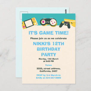 Its Game Time Kids Personalised Gaming Birthday Postcard